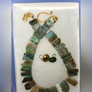 Gorgeous Peruvian Opal Necklace and Verdigris Earrings Set